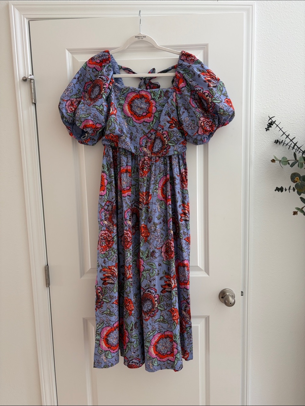 Cleobella Lavender Midi Dress with Red Floral Print
